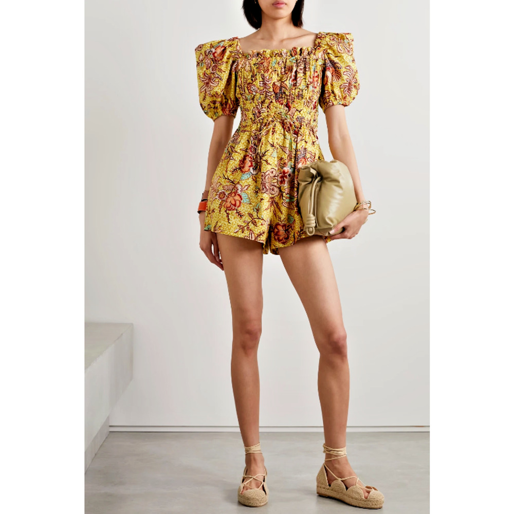 Ulla Johnson Arlo Playsuit Womens 10 Yellow Multi Floral Calla Lily Romper $390